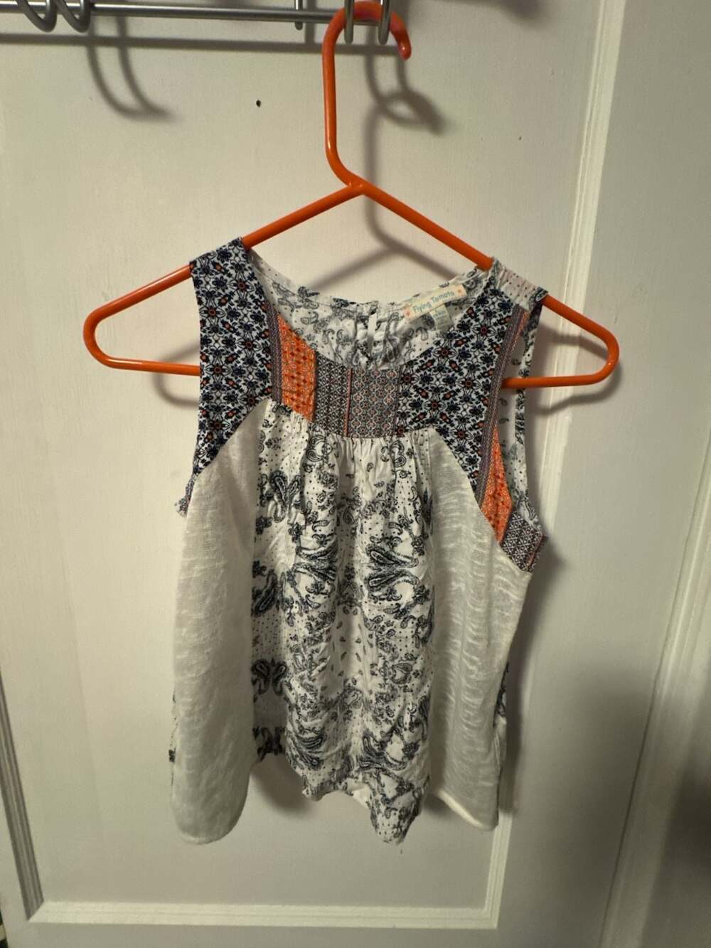 Flying Tomato Girls' Paisley Print Sleeveless Mixed Media Tank Top